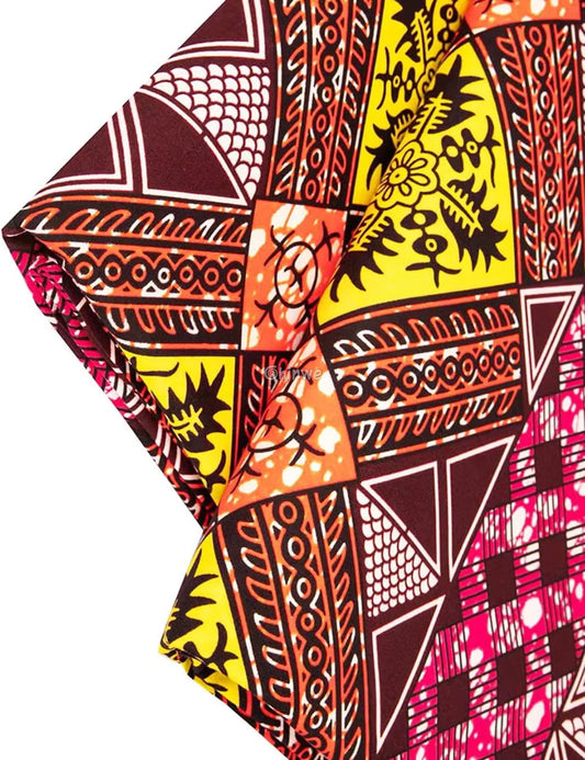 Geometric Ankara Wax Print Fabric with Floral Accents