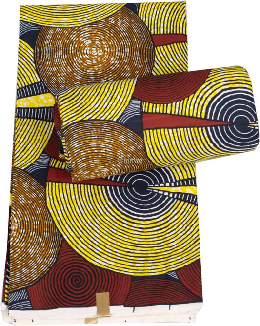 Geometric Ankara Wax Print Fabric with Spiral Circle Patterns