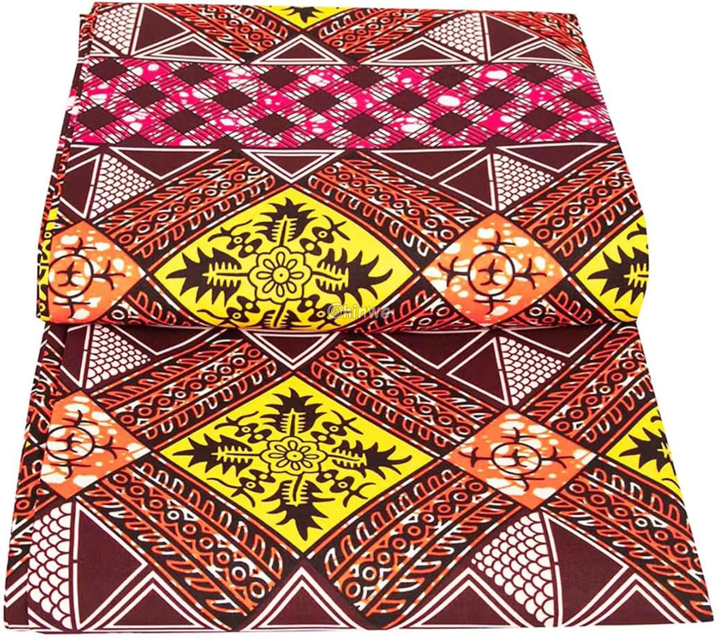 Geometric Ankara Wax Print Fabric with Floral Accents