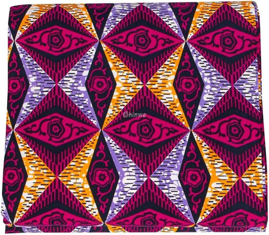 Geometric Star Ankara Wax Print Fabric in Pink and Orange