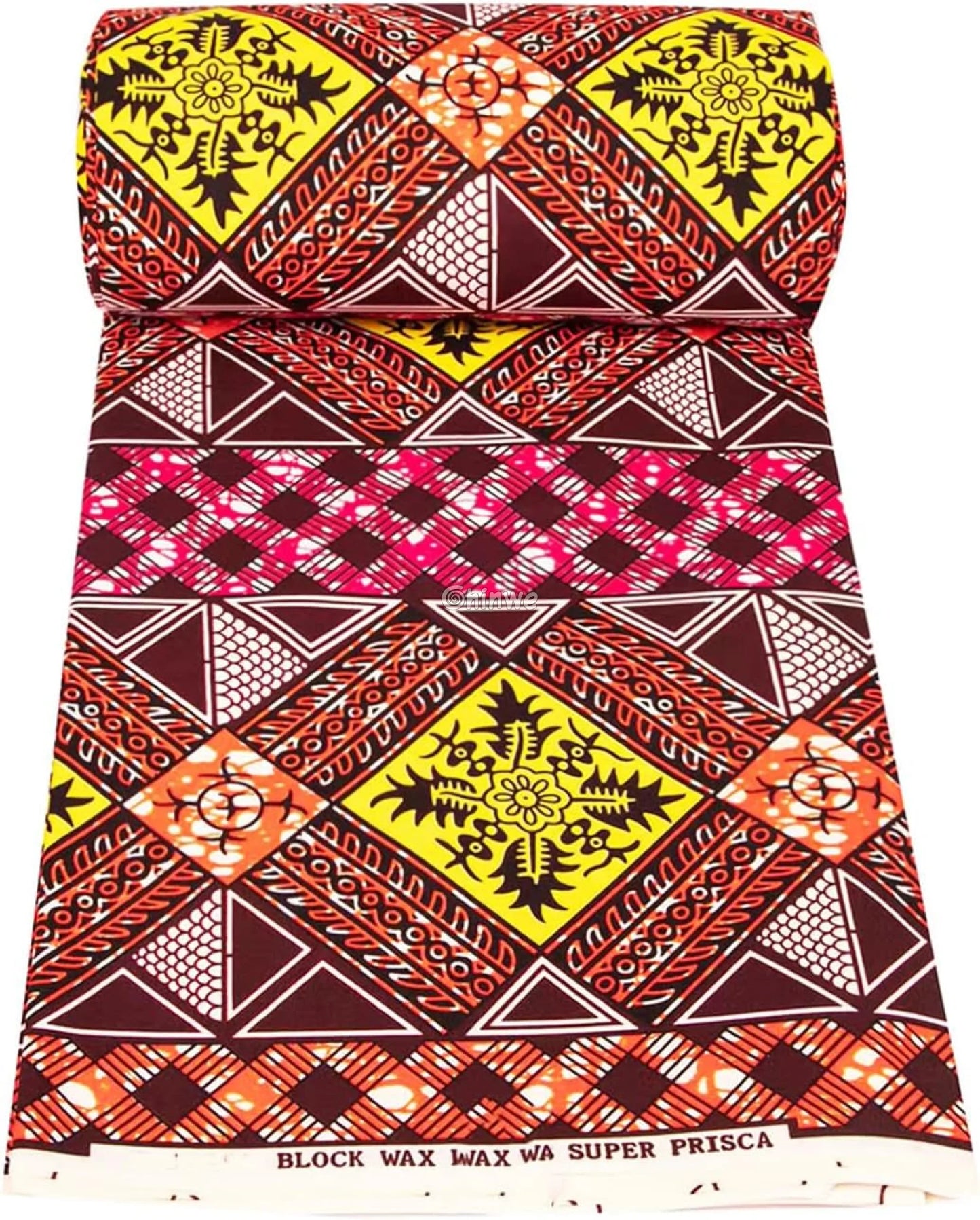 Geometric Ankara Wax Print Fabric with Floral Accents
