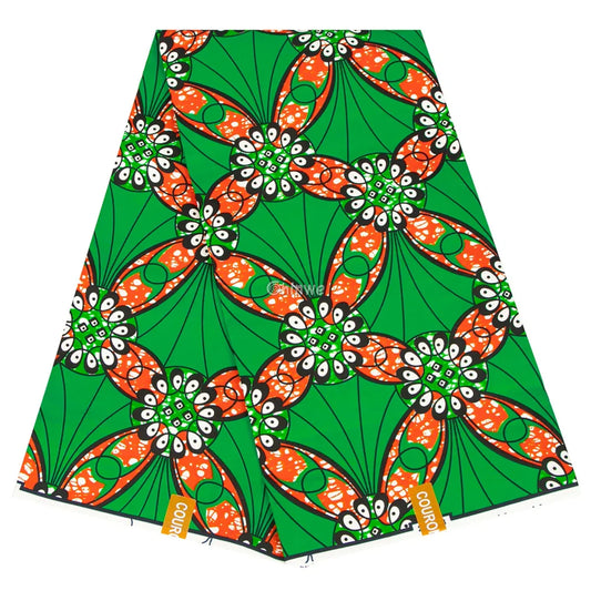 Green Fabric, Orange Print, Radiant Circles, Ankara Wax, Nigerian Textile, Bold Geometric Patterns, African Print, DIY Sewing Material, Craft Fabric, Vibrant Design, Unique Textile, Fashion Fabric, Decorative Print, Quilting Material, Statement Fabric