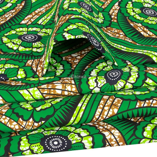 Green Floral African Wax Print Fabric