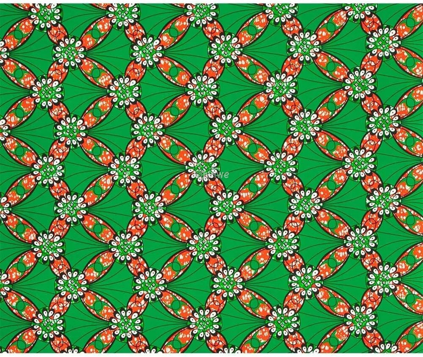 Green and Orange Radiant Circle Ankara Wax Print Fabric