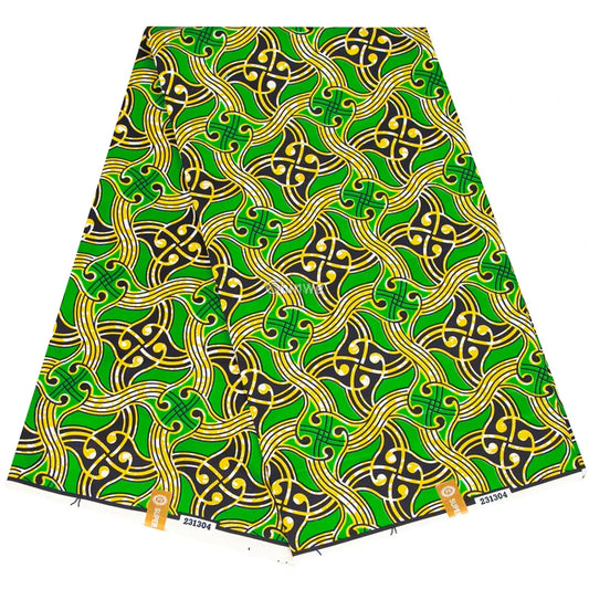Green and Yellow Swirl Ankara Wax Print Fabric