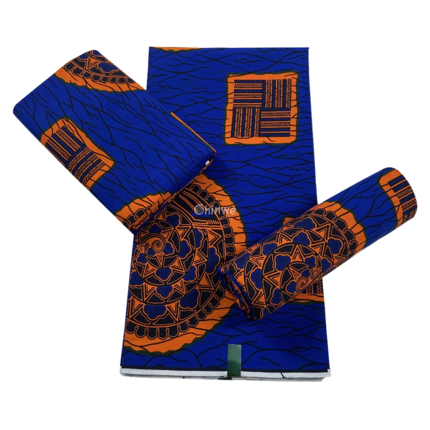 Royal Blue & Golden Medallion Ankara Fabric with Abstract Square Motif for Statement Apparel 6 yards cotton