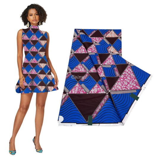 Crimson Brown and Royal Blue Triangle Grid with Pink Arch Motif and Striped Block Intersections Blue Prism with Pink