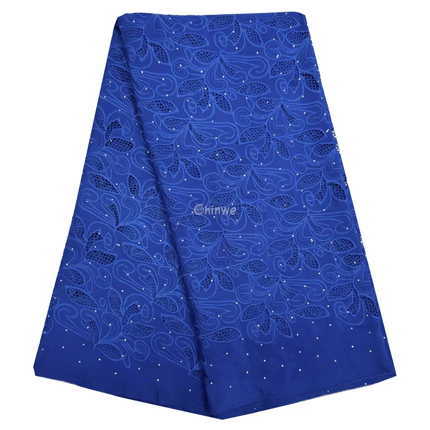 Embroidered Eyelet Lace Fabric with Swirling Leaf & Vine Motif and Crystal Sparkle Accents Lace