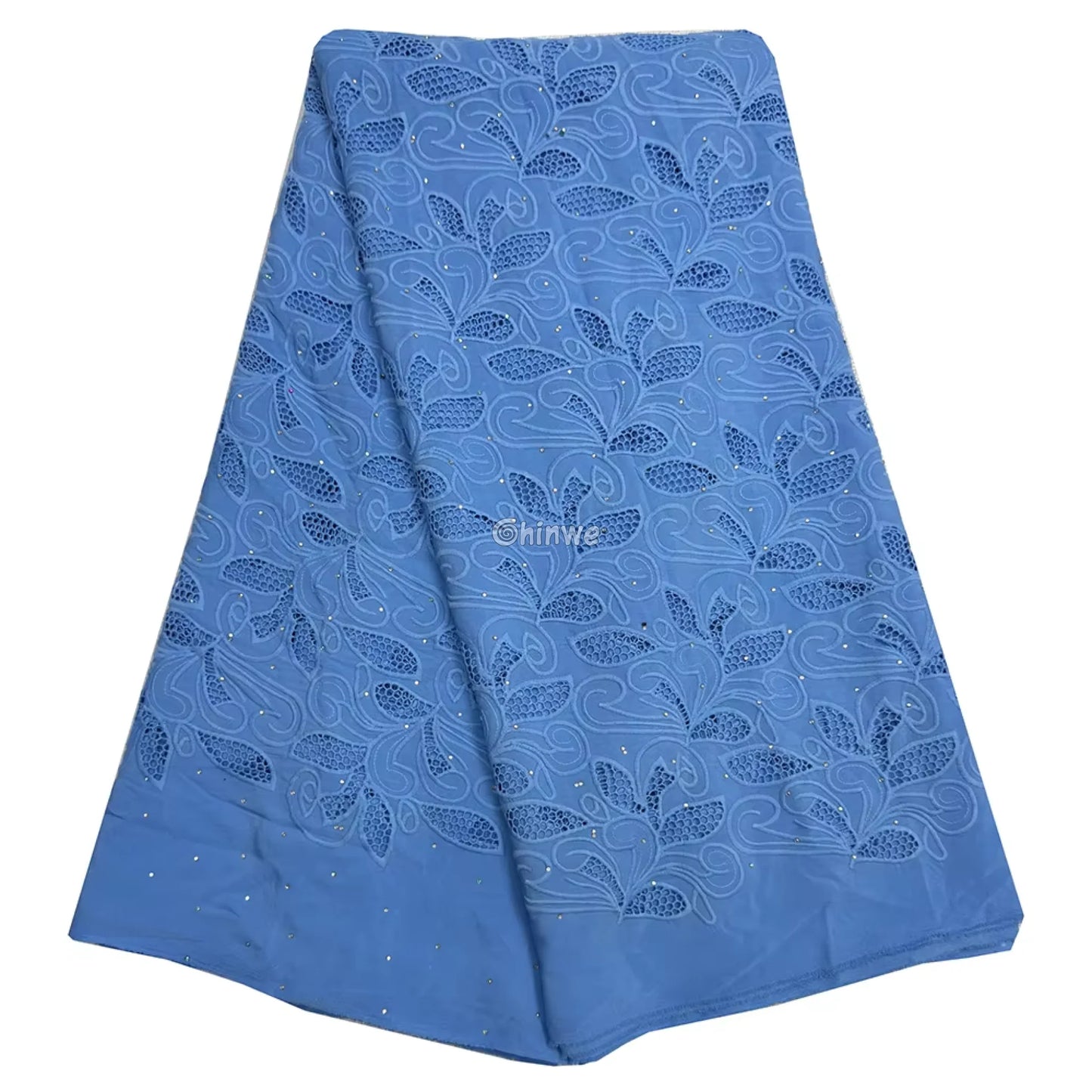 Embroidered Eyelet Lace Fabric with Swirling Leaf & Vine Motif and Crystal Sparkle Accents Lace