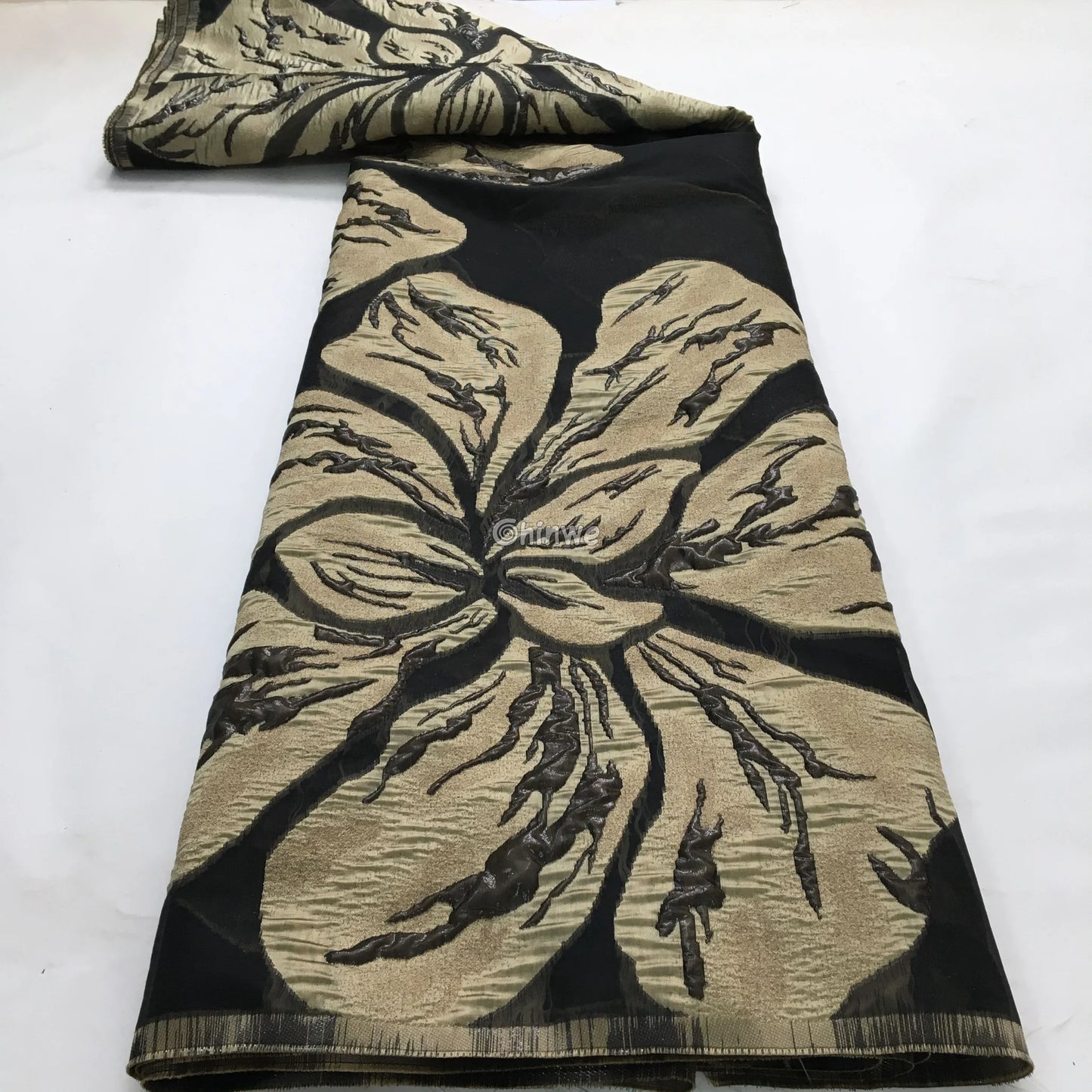 Metallic jacquard brocade with floral embossing and lustrous sheen in multi-tone blossom motif Lace