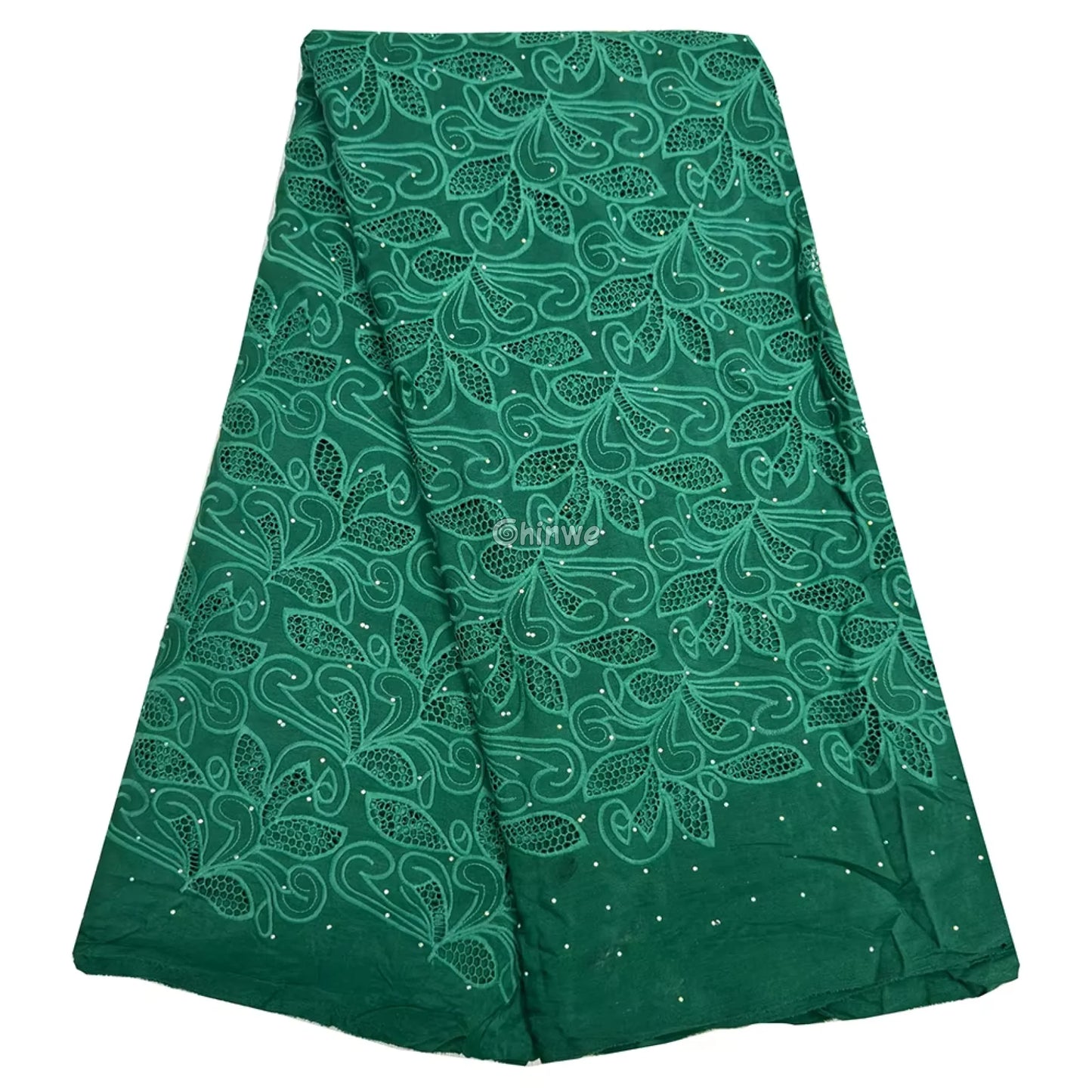 Embroidered Eyelet Lace Fabric with Swirling Leaf & Vine Motif and Crystal Sparkle Accents Lace