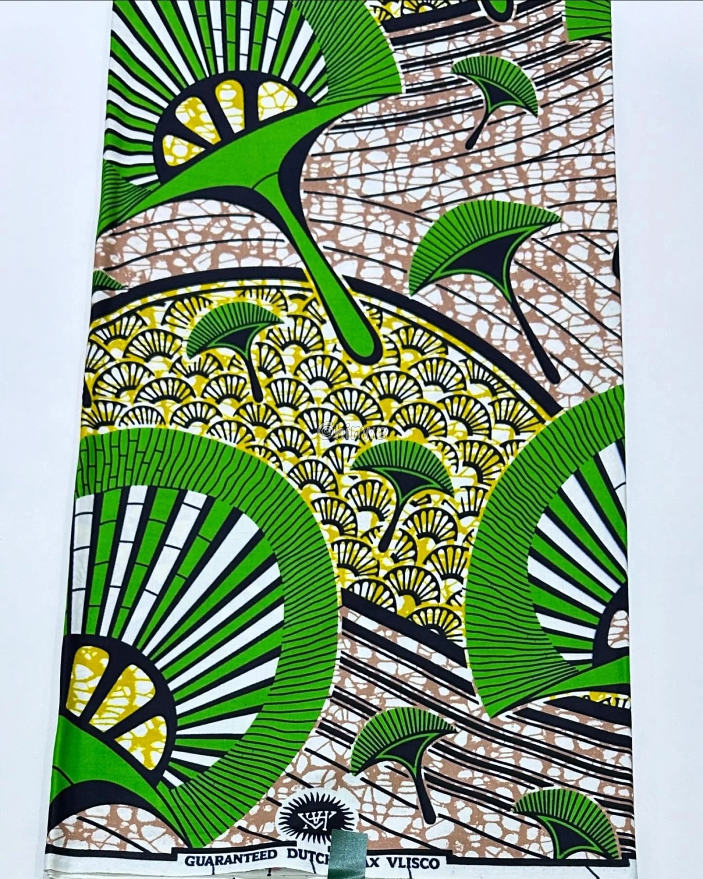 Emerald Sunrise Ankara – Green Yellow & Fan Motif African Wax Print - African Wax Print Fabric