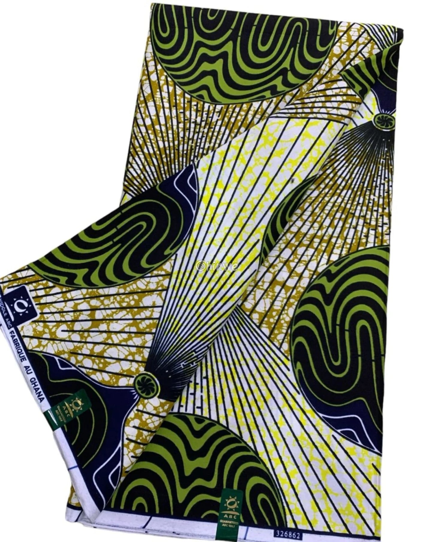 Lime Green and Black Abstract Ankara Wax Print Fabric Bold Geometric Design
