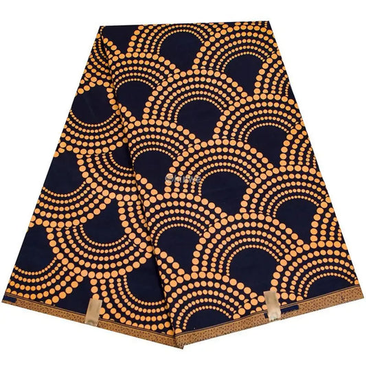 Navy and Gold Dot Pattern Ankara Wax Print Fabric