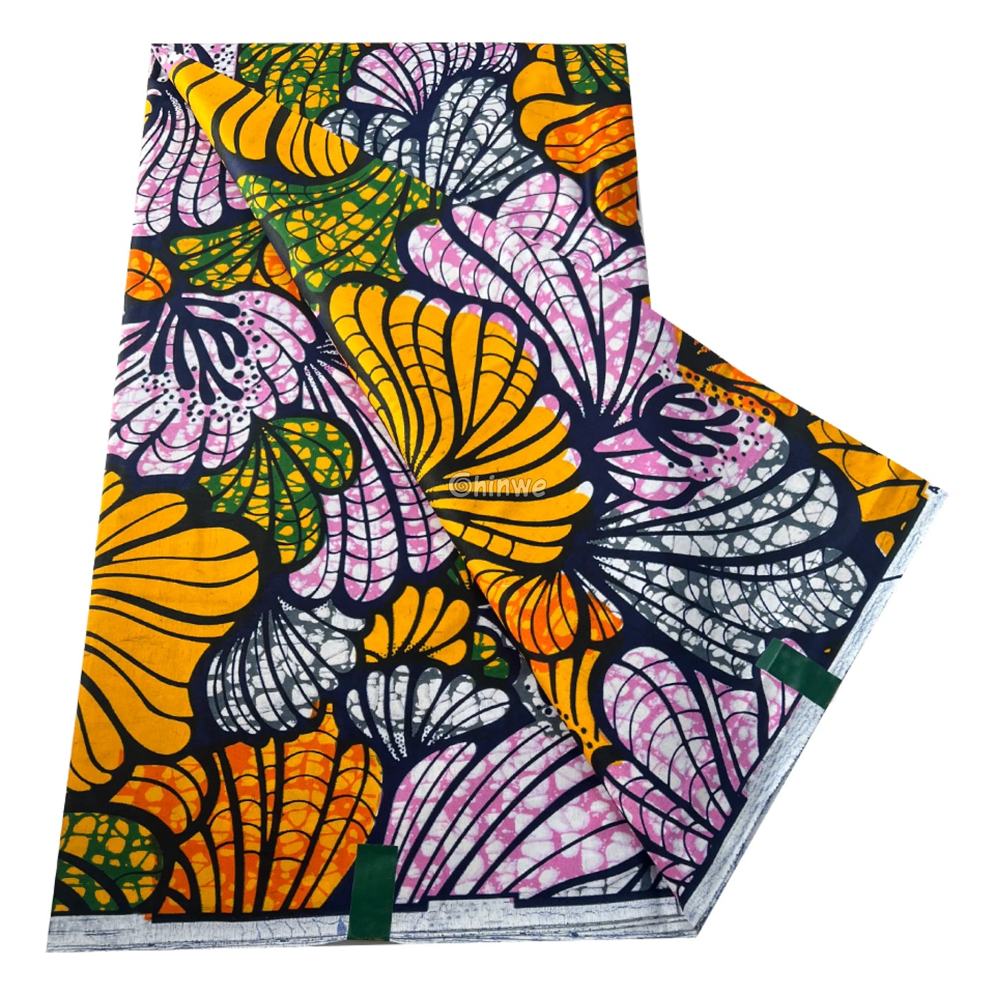 Orange Ankara Fabric with Purple and Green Leaf Design