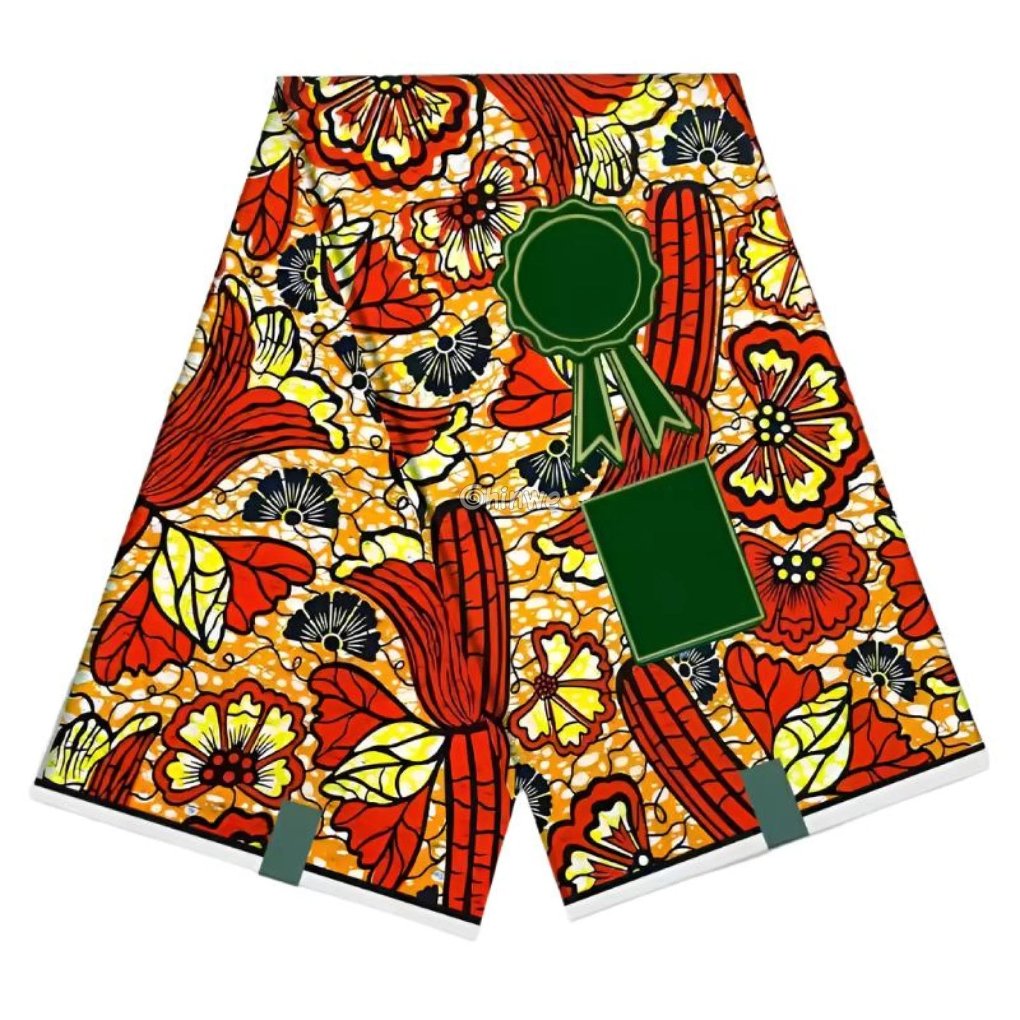 Orange Ankara Fabric with Red Floral and Corn Design