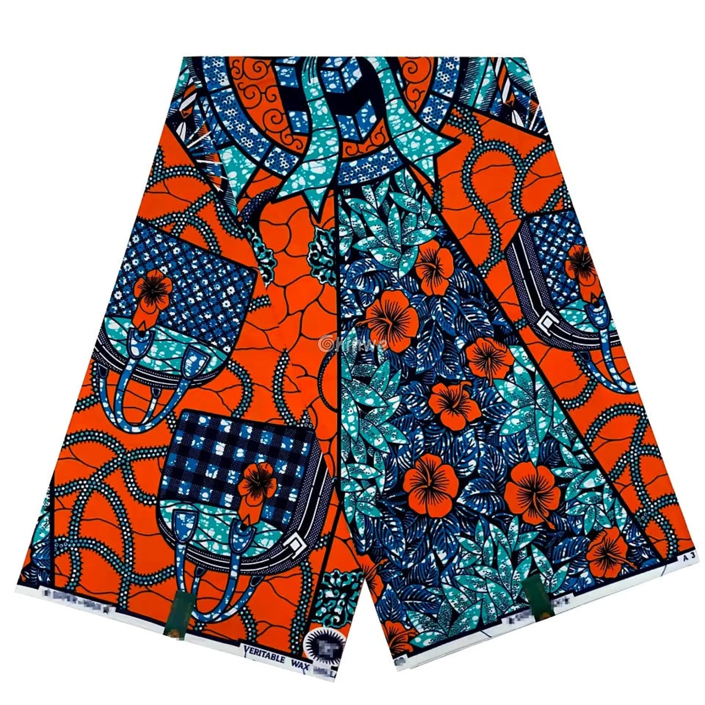 Orange and Blue Floral and Abstract Ankara Wax Print Fabric Unique Bag Design