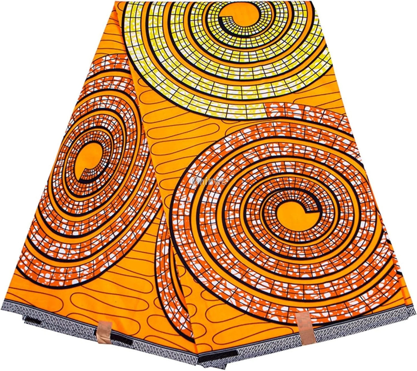 Orange Circle Ankara Wax Print Fabric with Geometric Design