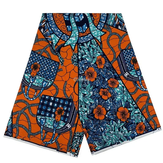 Orange and Blue Floral and Abstract Ankara Wax Print Fabric Unique Bag Design