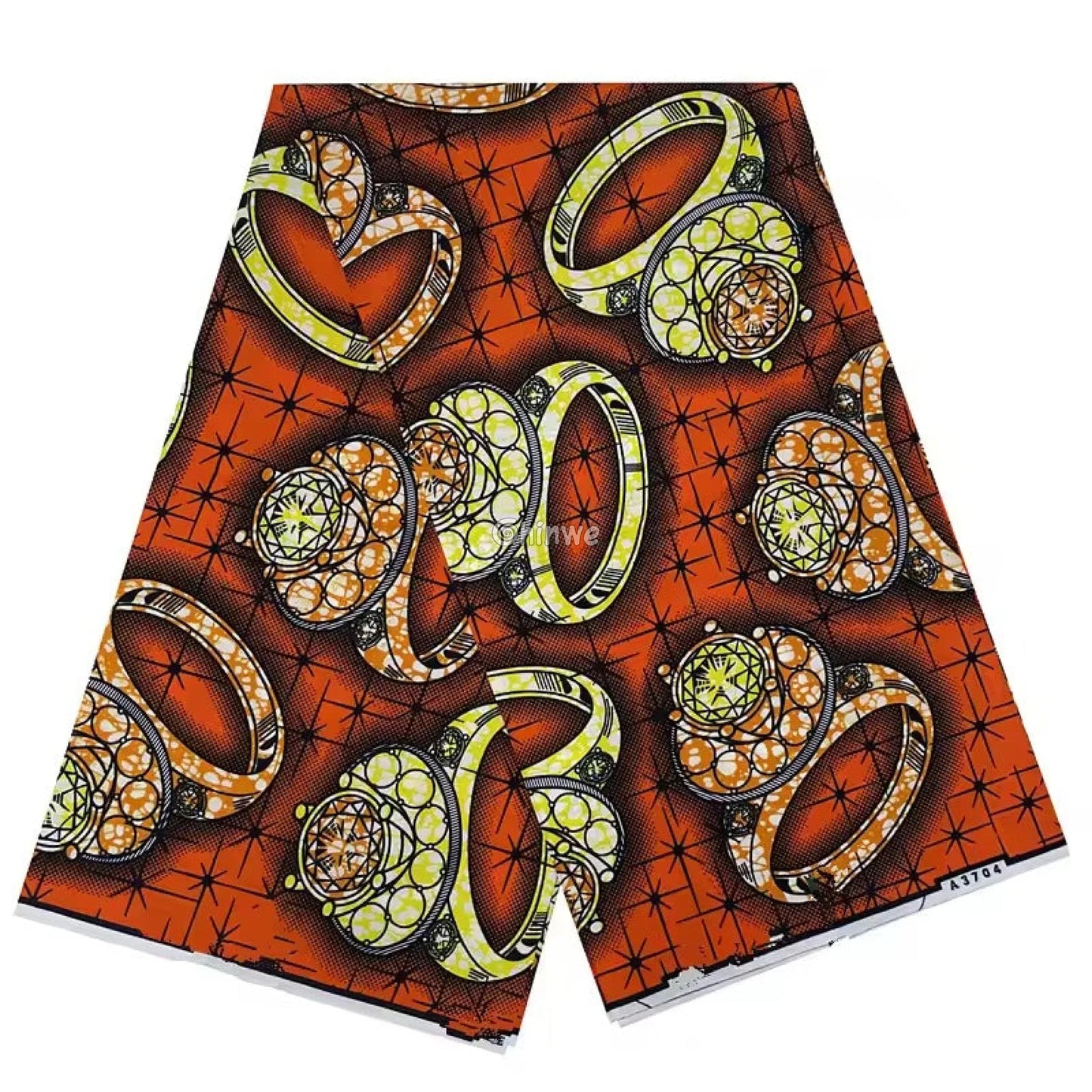 Orange and Yellow Rings Ankara Wax Print Fabric with Starry Design