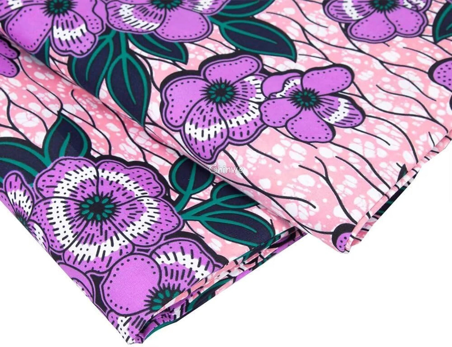 Pink and Purple Floral African Wax Print Fabric