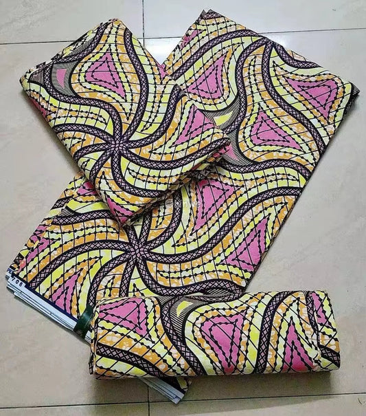 Pink and Yellow Starburst Pattern Ankara Wax Print Fabric Vibrant Abstract Design
