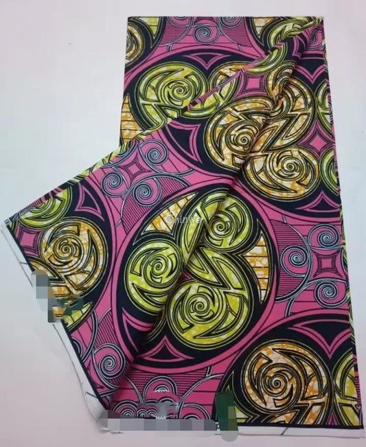 Pink and Yellow Swirl Design Ankara Wax Print Fabric Bold Geometric Patterns