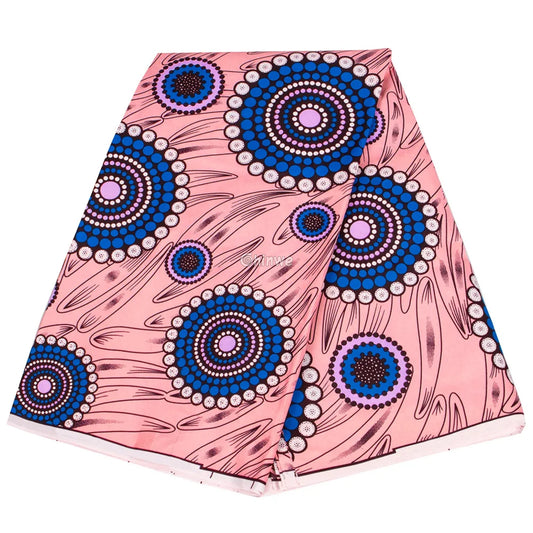 Pink and Blue Circular Ankara Wax Print Fabric