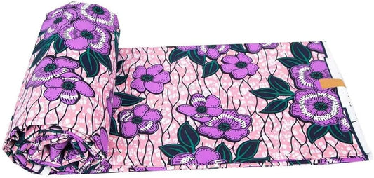 Pink and Purple Floral African Wax Print Fabric