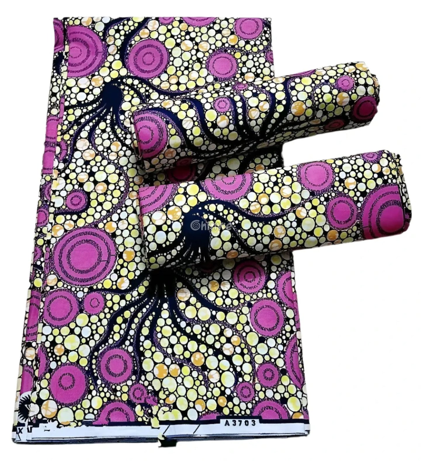 Pink and Yellow Abstract Ankara Wax Print Fabric with Circular Design