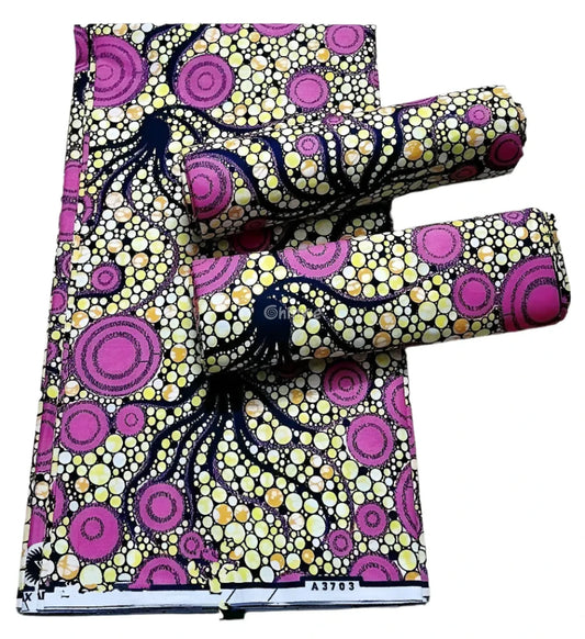 Pink and Yellow Abstract Ankara Wax Print Fabric with Circular Design