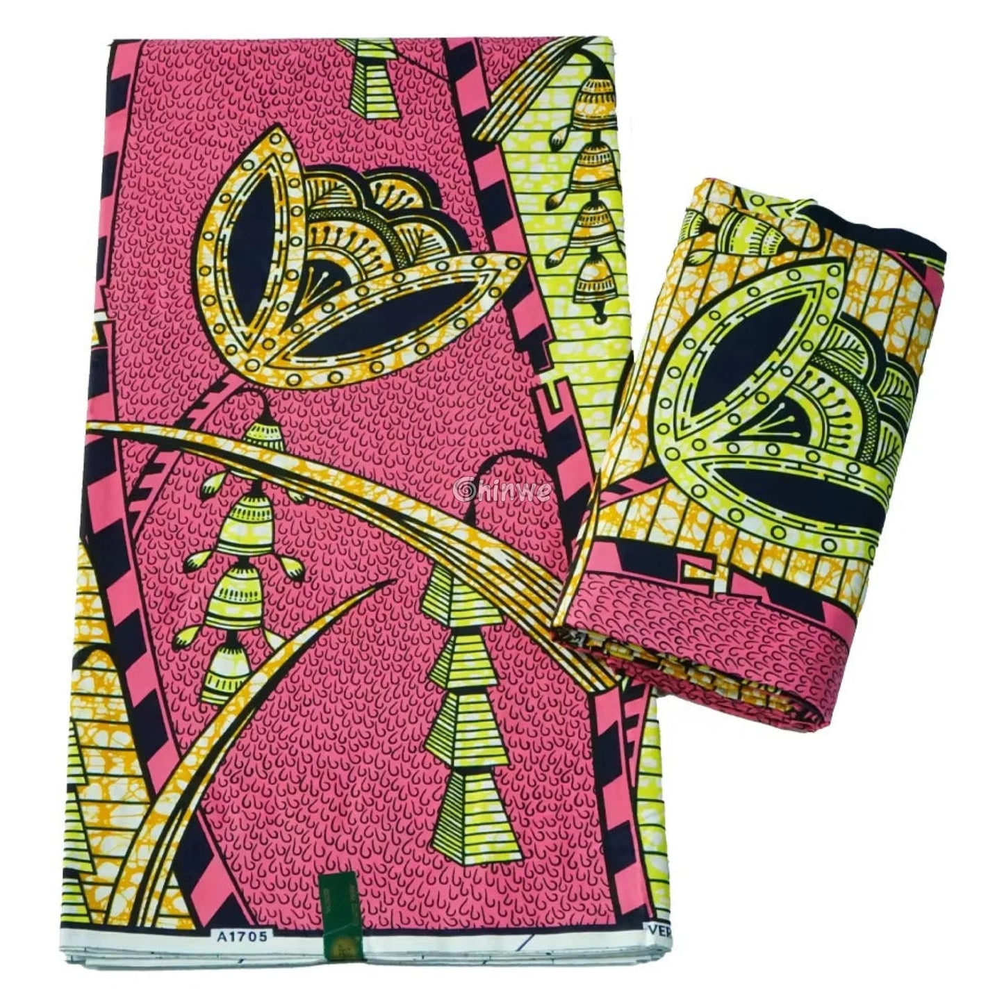 Pink and Yellow Abstract Ankara Wax Print Fabric with Ornamental Design