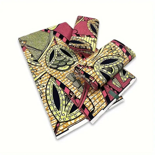 Pink and Yellow Abstract Ankara Wax Print Fabric with Ornamental Design