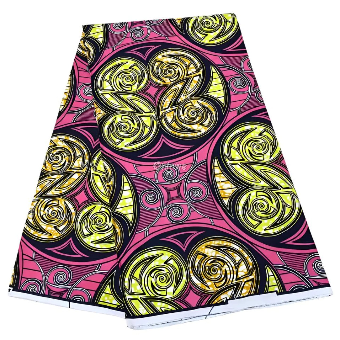 Pink and Yellow Swirl Design Ankara Wax Print Fabric Bold Geometric Patterns