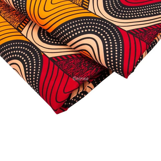 Red and Orange Wave Ankara Wax Print Fabric