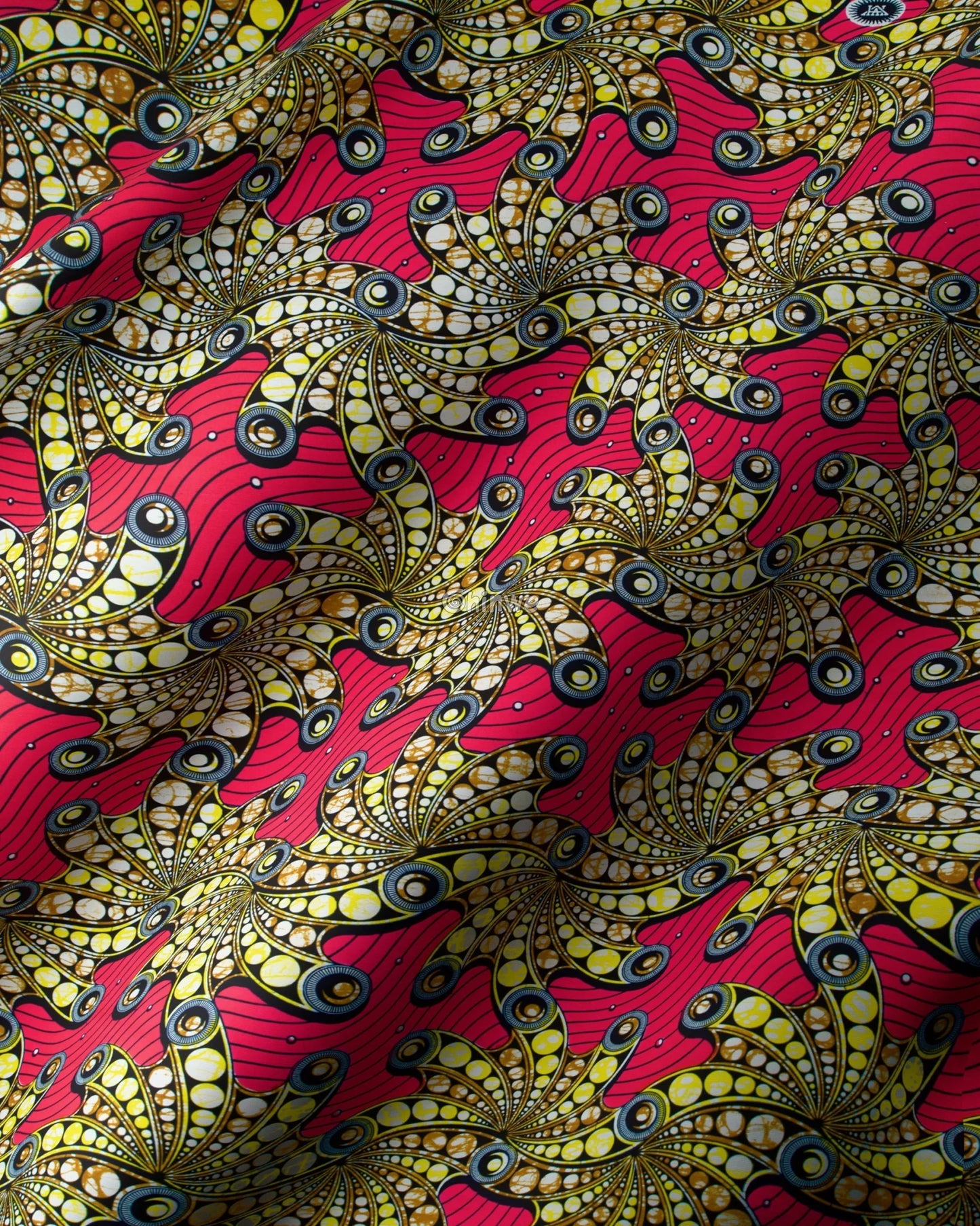 Red and Yellow Swirl Ankara Fabric with Bold Patterns