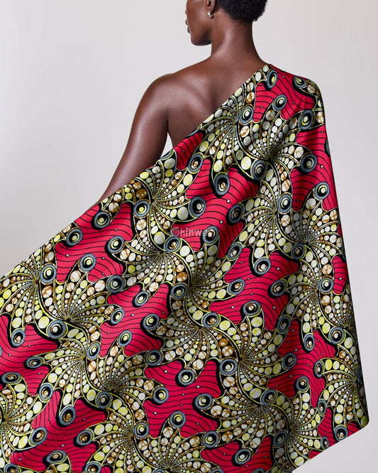 Red and Yellow Swirl Ankara Fabric with Bold Patterns