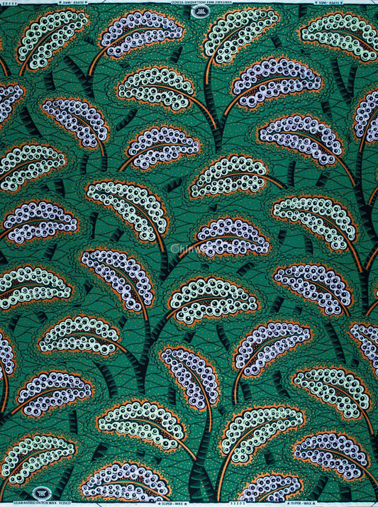 Rich Green Ankara Fabric with Vibrant Paisley Patterns