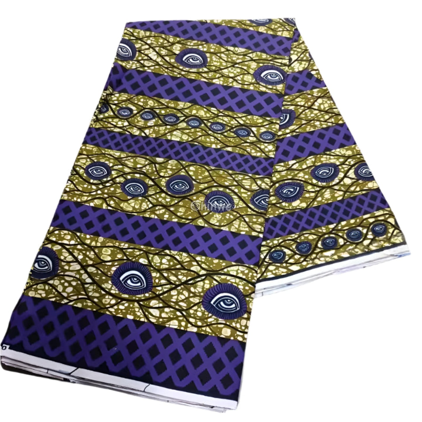 Purple and Gold Ankara Fabric with Eye Symbol and Geometric Lattice Design 6 Yards African Wax Print Fabric