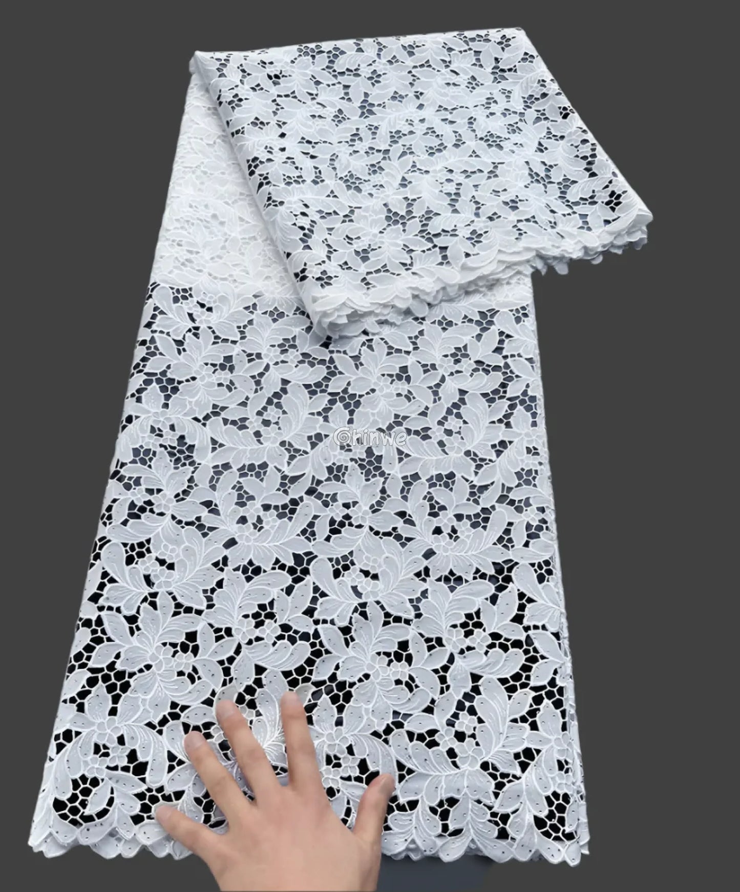 Luxury Guipure Lace Fabric – Floral Corded Korean Lace with Czech Stones Pure white / 5yard Lace