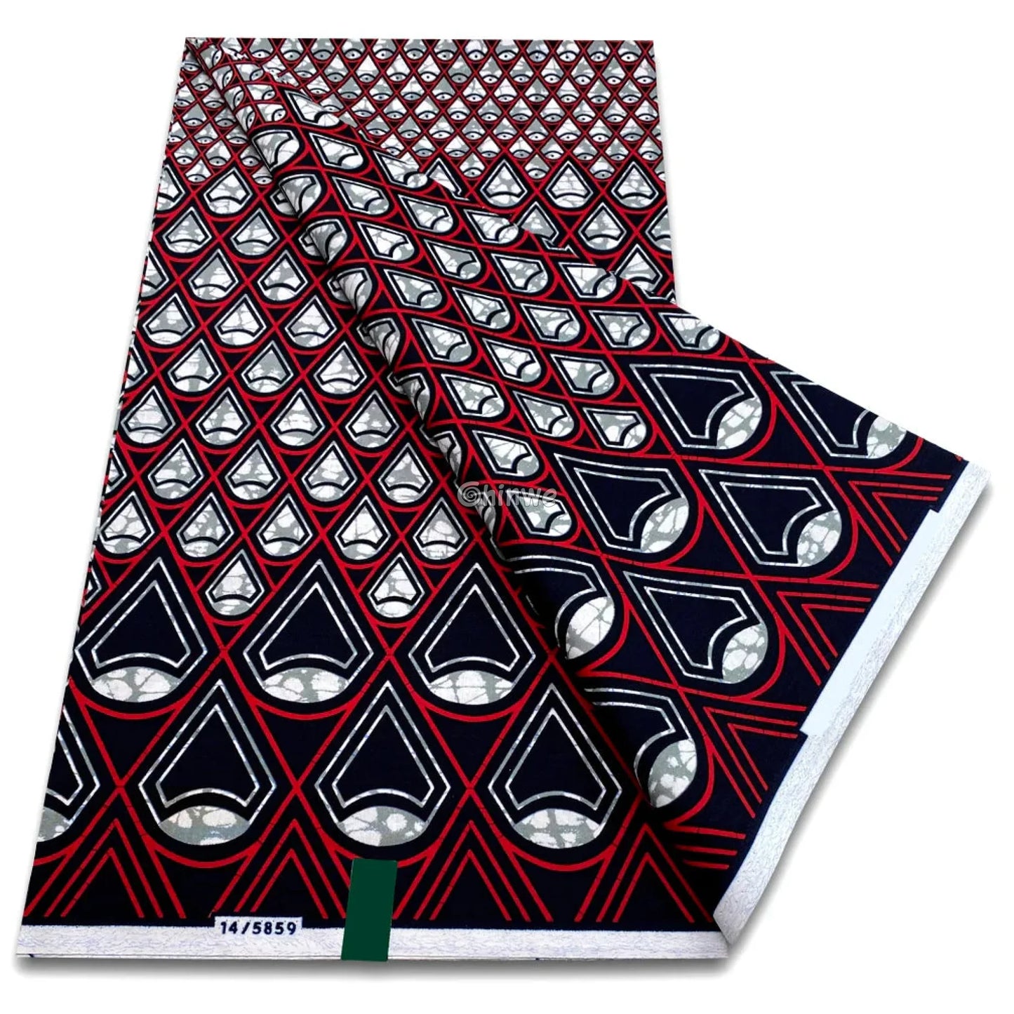 Layered Teardrop & Chevron Pattern in Black Red & White with Repeating Diamond Formation 11 / 6 yards African Wax Print