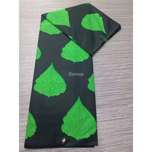 Green Leaf Elegance Fabric – Vibrant Nature-Inspired Print on Black Wax Fabric 6 Yards African Wax Print Fabric