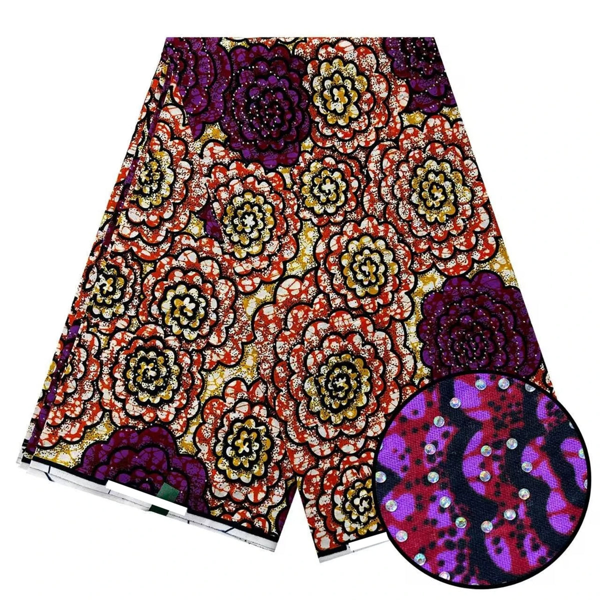 Coral & Plum Rose Stoned Wax Print – Real Wax with Stones, 6 Yards