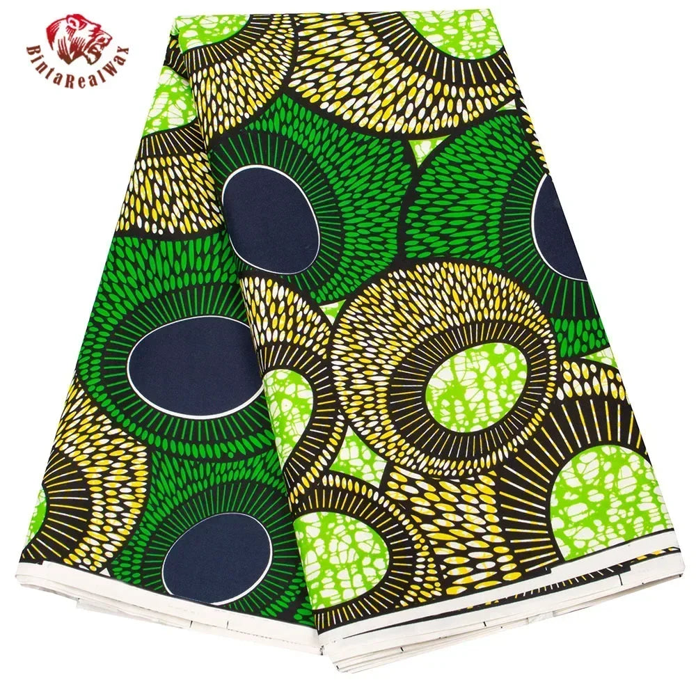 Bold Medallion Ankara Wax Print Fabric Collection – Black, Green, Plum, Tan & Amber, 6 Yards