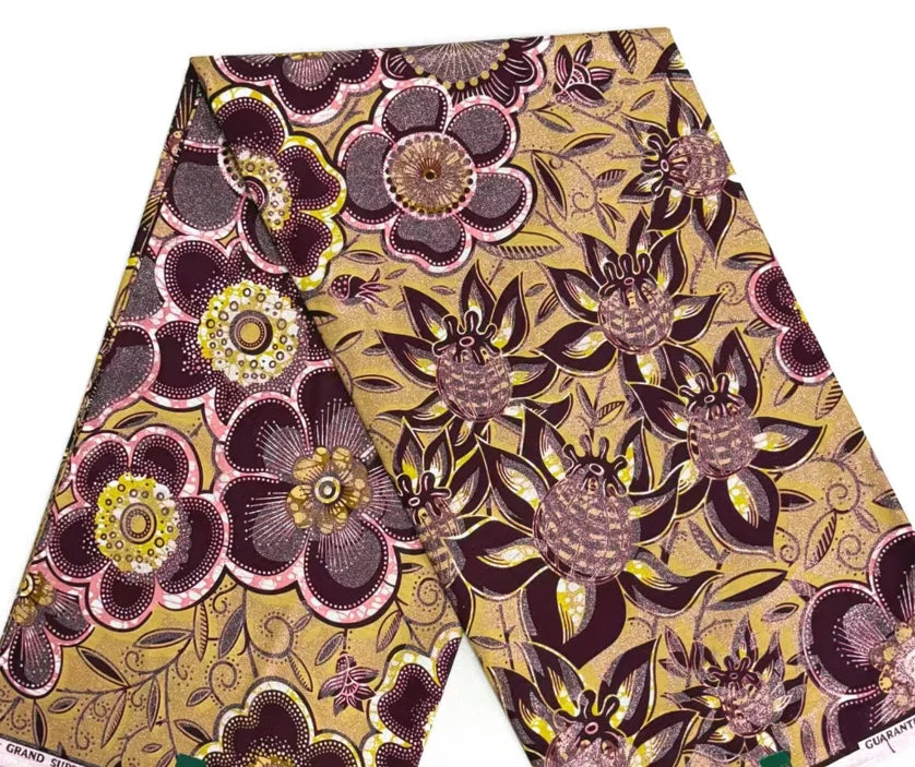 Gold Shimmer Jewel-Tone Batik Wax Print Fabric Collection, 6 Yards