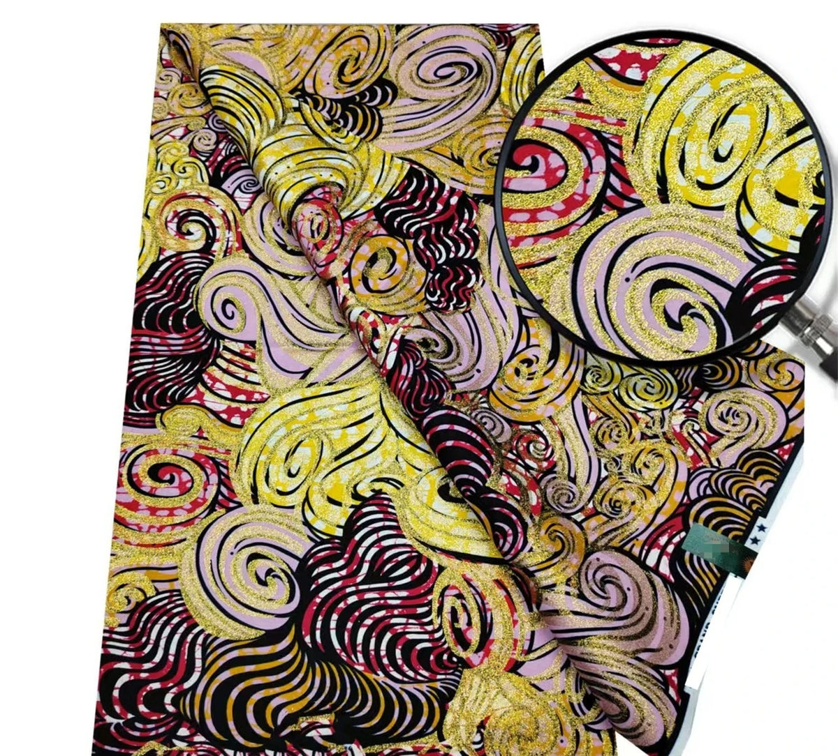 Gold Shimmer Jewel-Tone Batik Wax Print Fabric Collection, 6 Yards