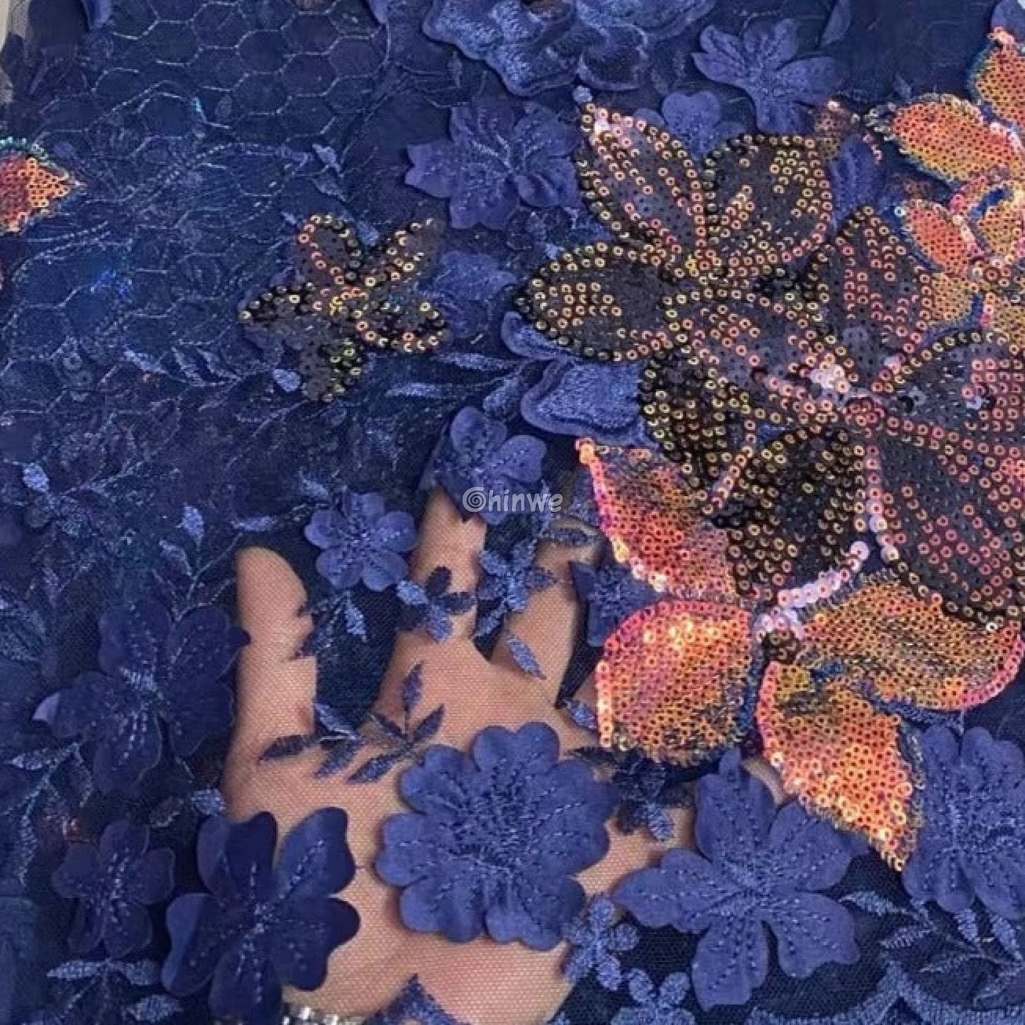 Embroidered 3D Sequin Lace Fabric with Floral Appliqué on Soft Tulle Mesh for Couture Sewing Projects Lace