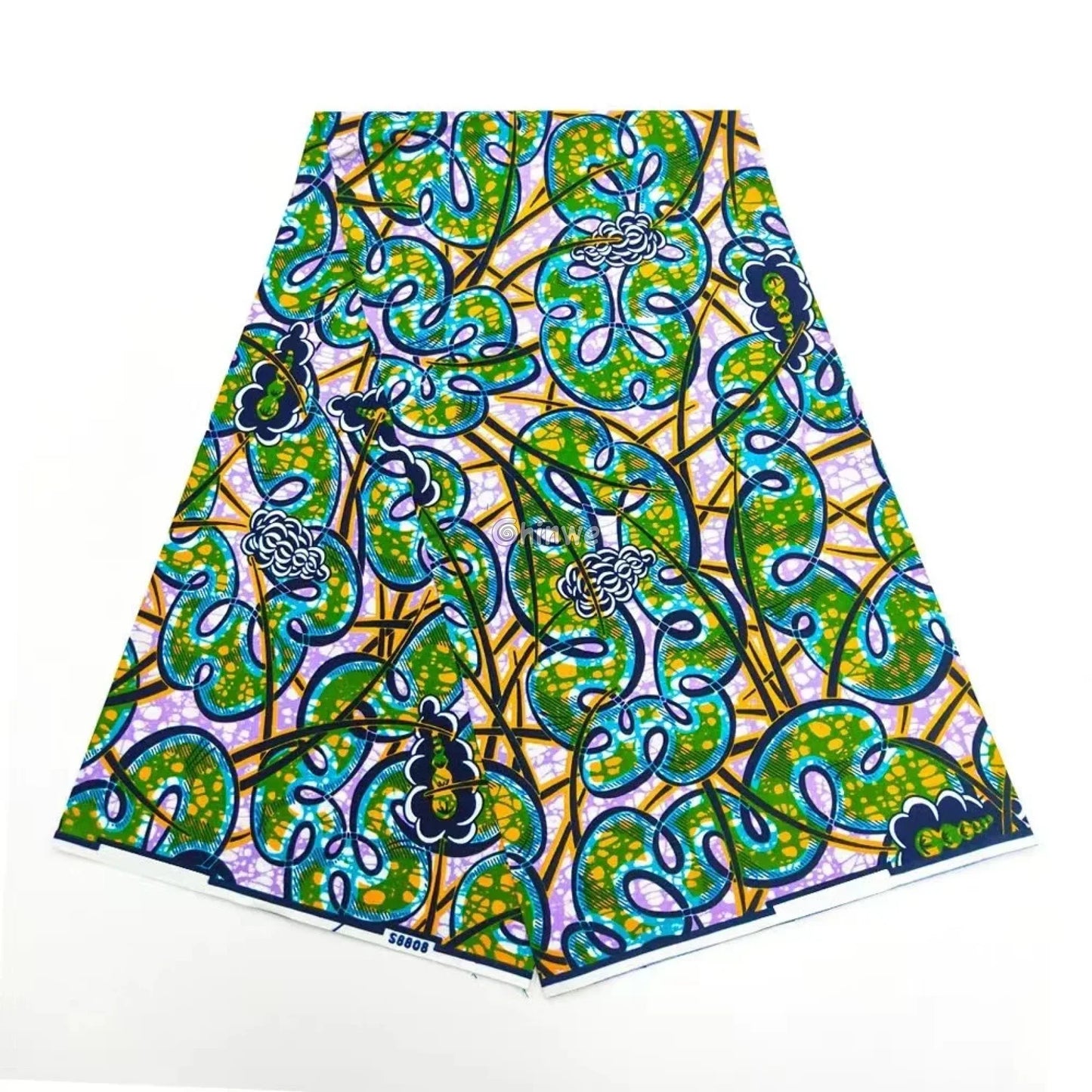 Interlocking Loop & Stem Motif Ankara Wax Print on Lavender Crackle Base with Emerald Accents Emerald Tangle / 6 Yards