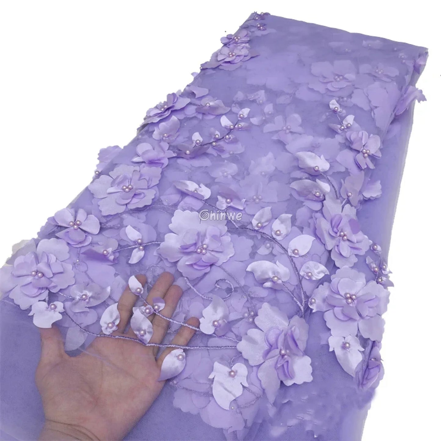vory Blush Pink Peach & Scarlet Red 3D Floral Appliqué Mesh Lace with Beaded Embroidery Lavender / 5Yards / 120cm