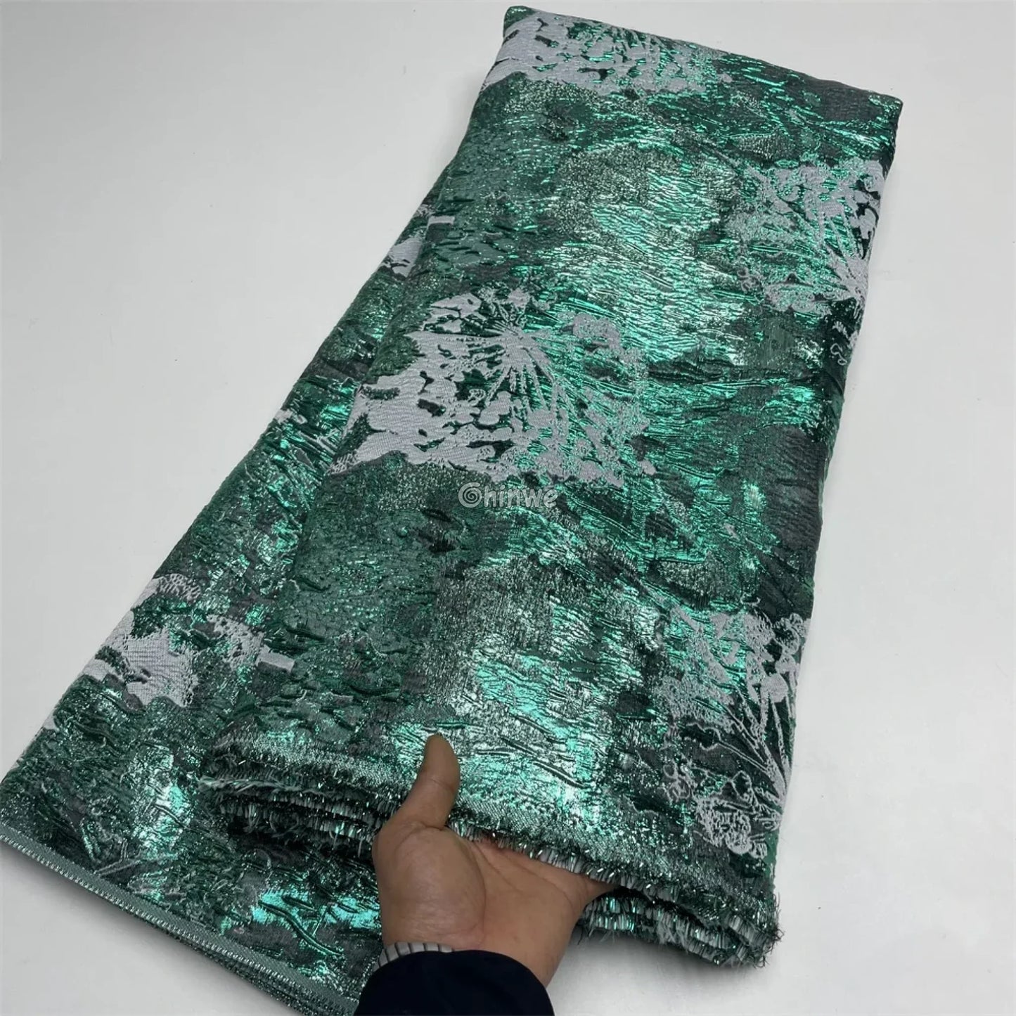 Salouva Premium Jacquard Brocade Lace with Metallic Gold Embroidery & Tulle Base Sapphire Blue & Turquoise / 5 yards